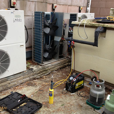 Air conditioning unit in Chester undergoing maintenance