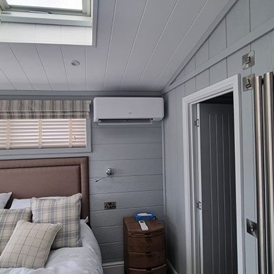 Air conditioning unit at caravan near Wrexham, North Wales