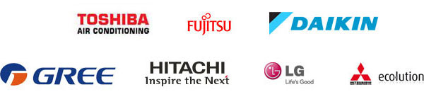 Toshiba, Fujitsu, Daikin, Gree, Hitachi, LG, Mitsubishi Ecolution