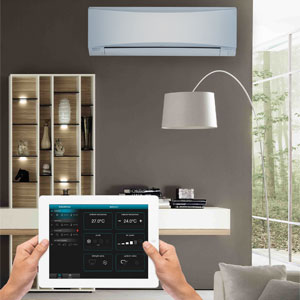 Domestic air conditioning system being controlled by user via tablet