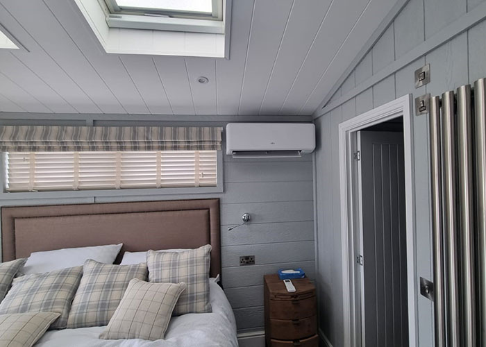 Air conditioning unit at caravan near Wrexham, North Wales